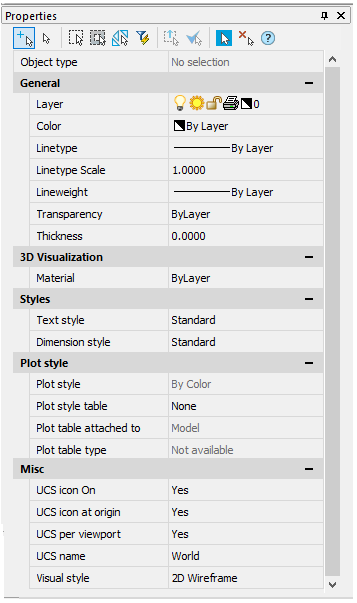 CAD drafting Interface. Properties Bar 0