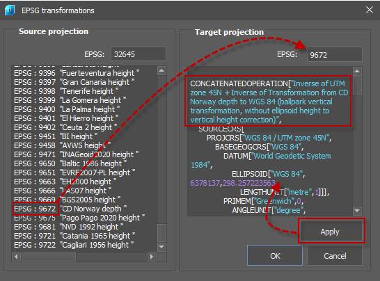 CAD software Recalculation of Point Cloud Coordinates by EPSG 7