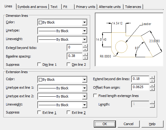 CAD drafting Modify dimension style 0