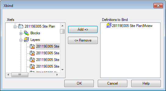 CAD drafting Bind Named Objects of External References 6