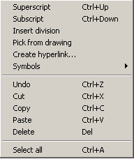 CAD drafting Context menu entry fields 0
