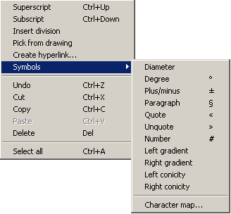 CAD drafting Context menu entry fields 12