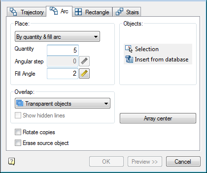 CAD drafting Arrays for arc trajectory 0