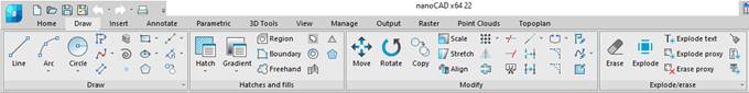 CAD drafting Interface. Ribbon 0