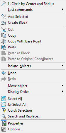 CAD drafting Interface. Context Menu 0