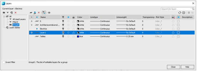 CAD software Layers Dialog Box 100