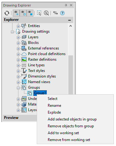 CAD drafting Using Drawing Explorer to Work with Groups 0