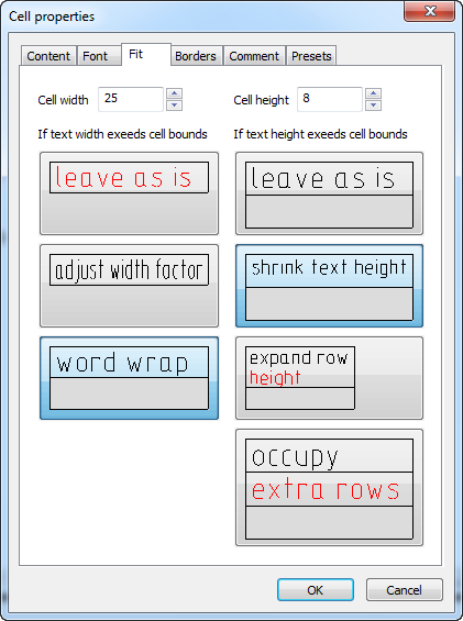 CAD software Cell Properties dialog 10