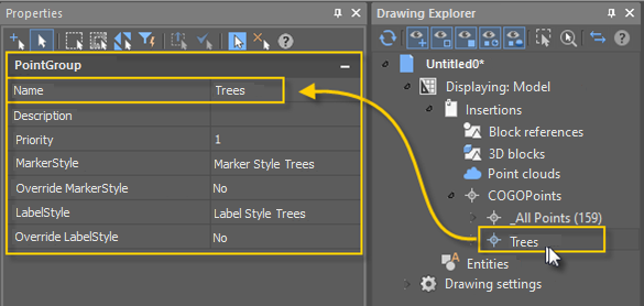 CAD drafting Editing Properties of Geopoint Groups 0