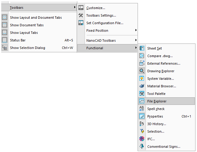 CAD drawing Interface. Functional Toolbars 2