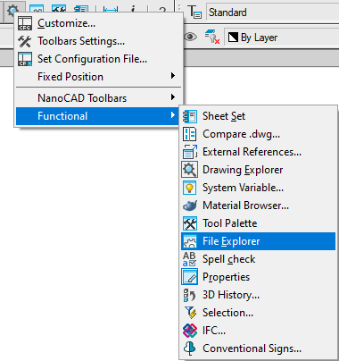 CAD drafting Interface. Functional Toolbars 3