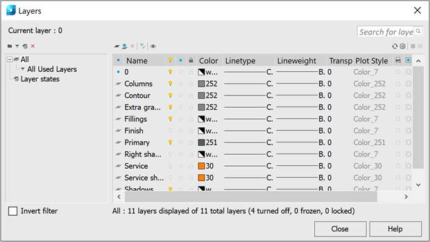 CAD software Layers Dialog Box 7