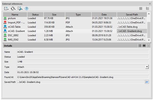 CAD software External References Manager 7
