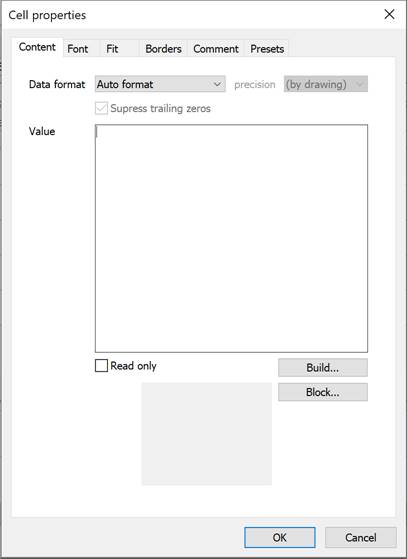 CAD drafting Cell Properties dialog 0