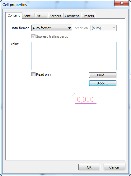 CAD software Cell Properties dialog 7