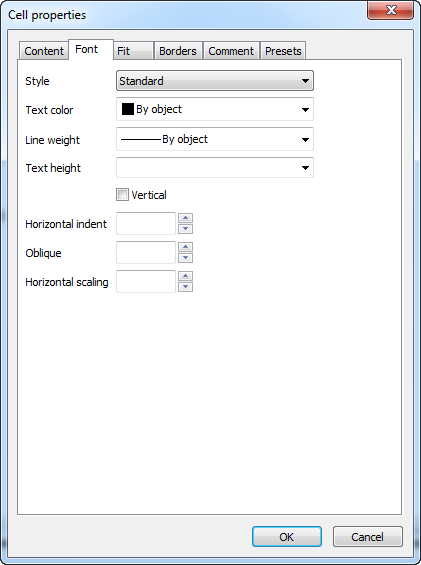 CAD software Cell Properties dialog 10