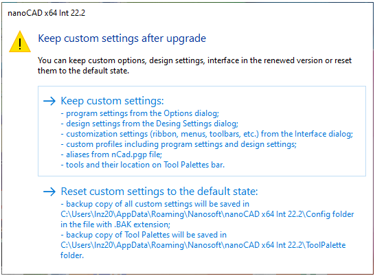 CAD drawing Migration of Settings from Previous Versions 5
