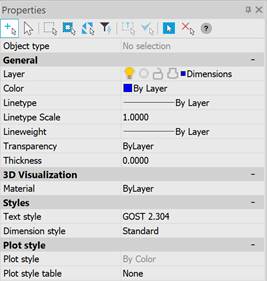 CAD drafting “Properties” Bar 18