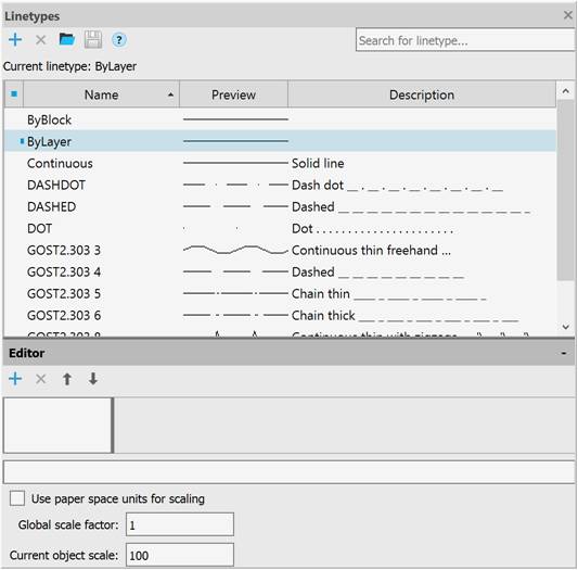 CAD software Line Types Toolbar 7