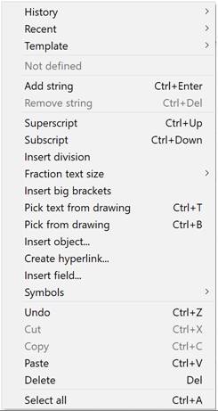 CAD drafting Input Field Context Menu 0