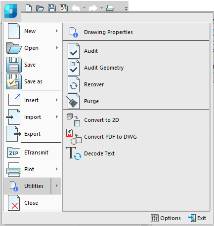 CAD software Interface. The nanoCAD Button 1