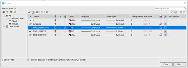 CAD software Layers Dialog Box 7