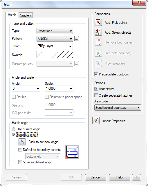 CAD drafting Hatch Dialog Box 0