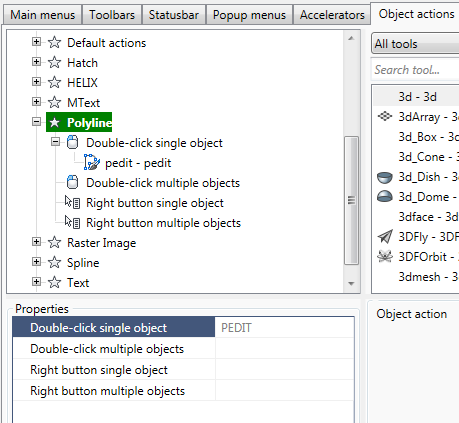 CAD drafting Object Actions Tab 0