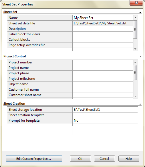 CAD drafting Sheet Set Properties 0
